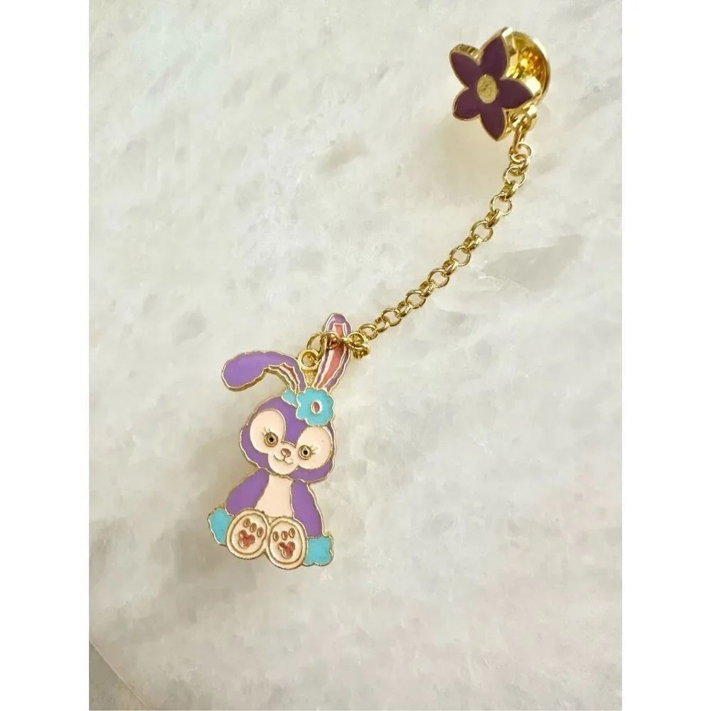 Purple bunny with flowers pin